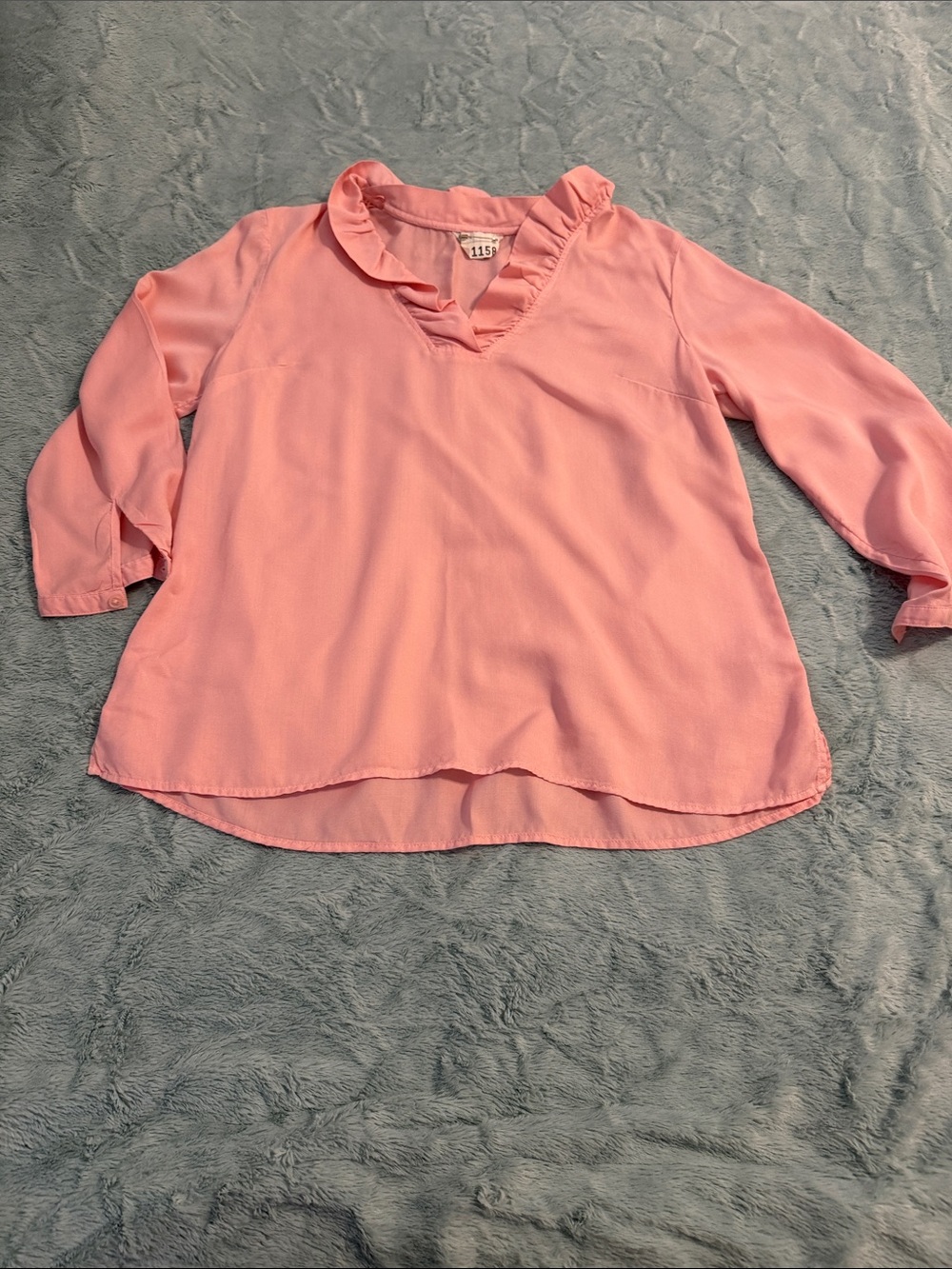 crown & ivy Pink Ruffle V-Neck Blouse